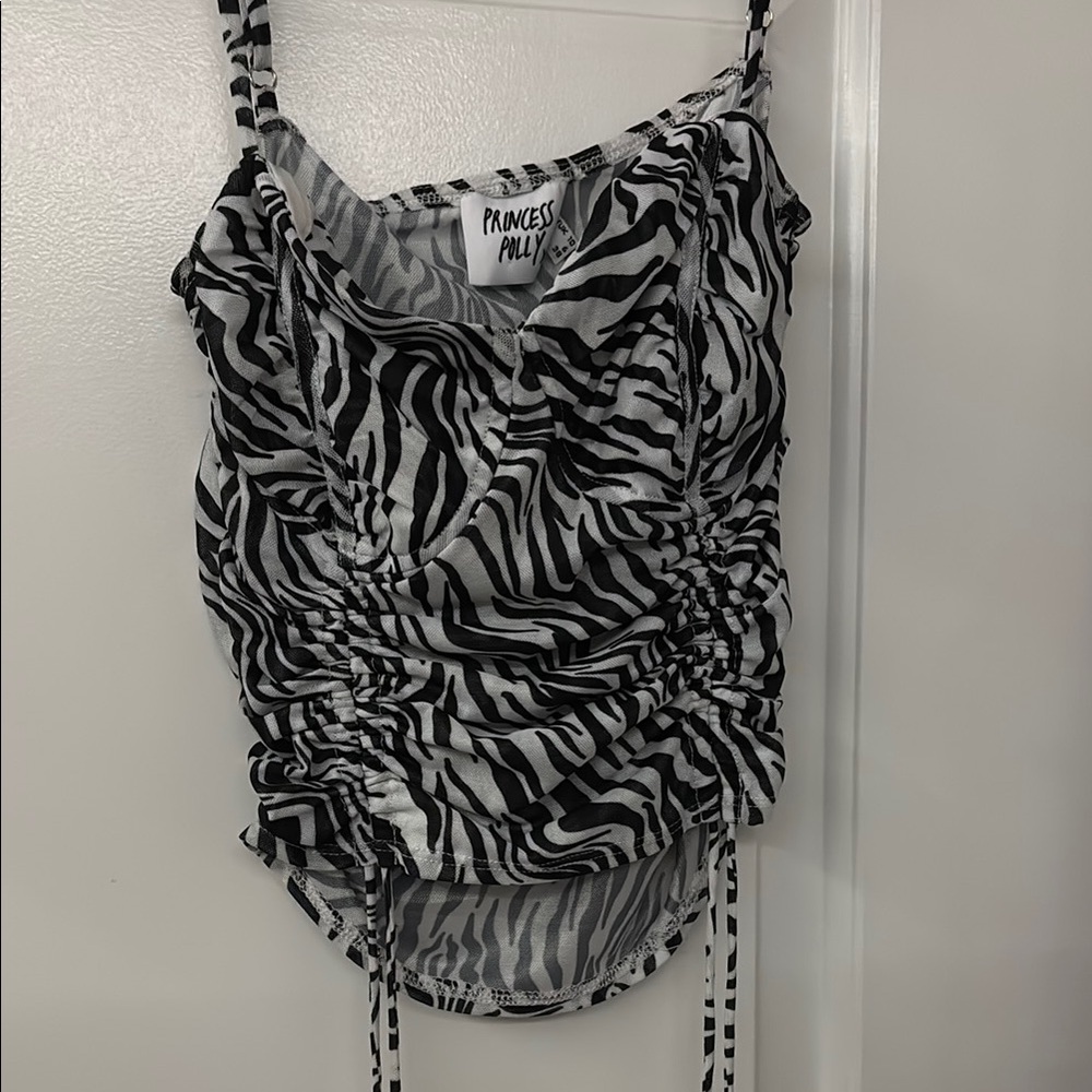 Princess Polly Zebra Print Ruched Top - Black and White